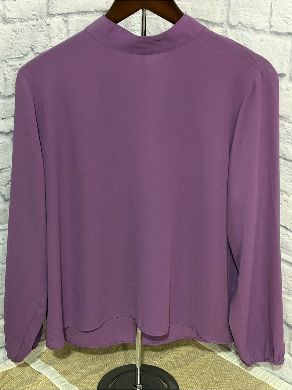 Ann Taylor Deep Lavender Long Sleeve Mock Neck Blouse Tie Ribbon Back Office XLP